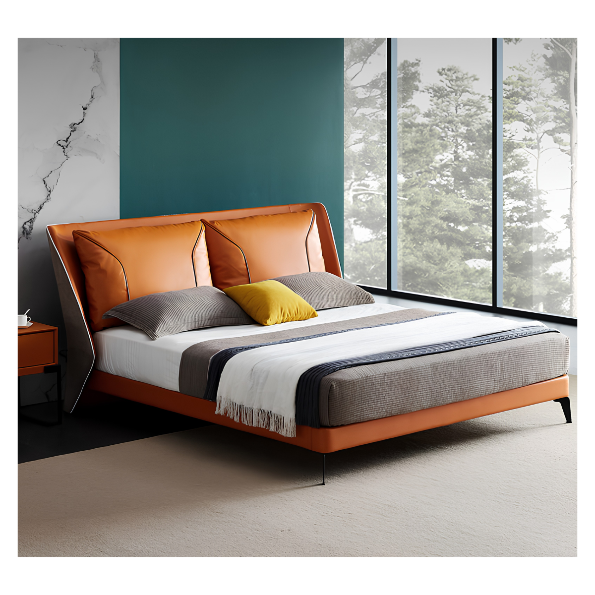 Vento Saddle Leather Pillow Back Bed